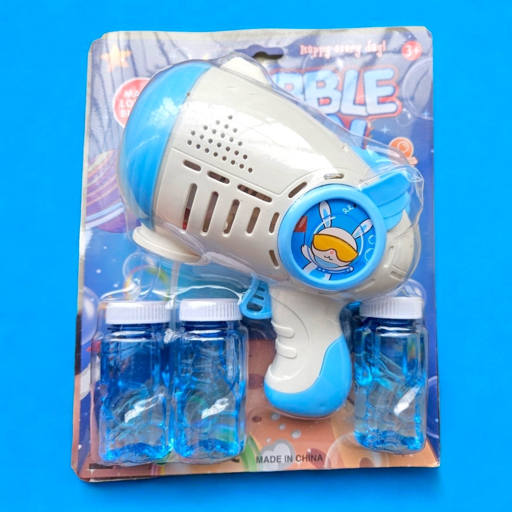 2 Kids Blue Rabbit Astronaut Light Up Automatic Bubble Gun outdoor beach toy